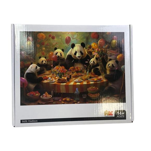 1000 Piece Pandas Partying Around Table 27.5" by 19.5" Colorful Jigsaw Puzzle - Picture 1 of 3